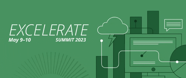 An animated GIF with the event name and date (Excelerate Summit 2023 on May 9-10)